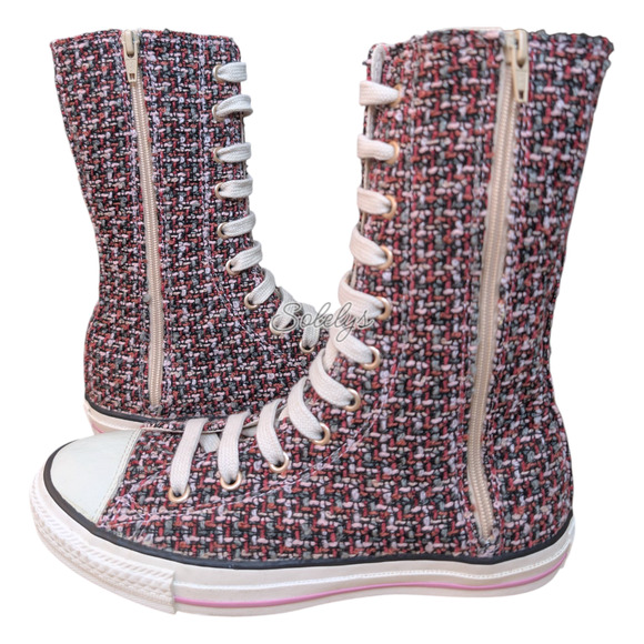 Converse 2006 XHI RARE Calf Extra High Pink Tweed Side Zip Sneaker Boot Womens 5 - Picture 11 of 12